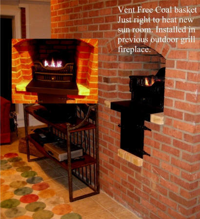 Gas Coal grate in small grill fireplace